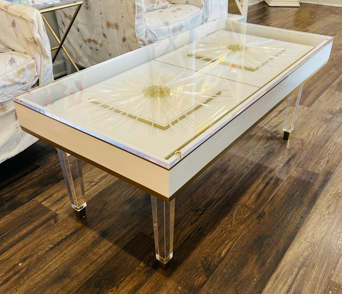 Double Starburst Lucite Coffee Table