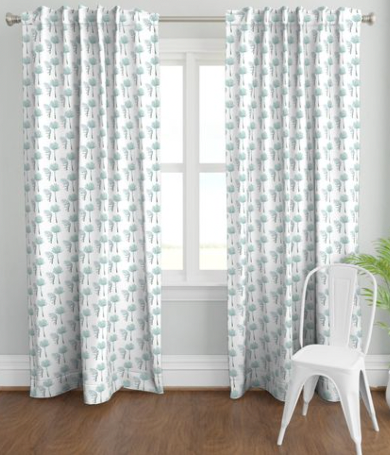 White Palmetto Curtain Panels