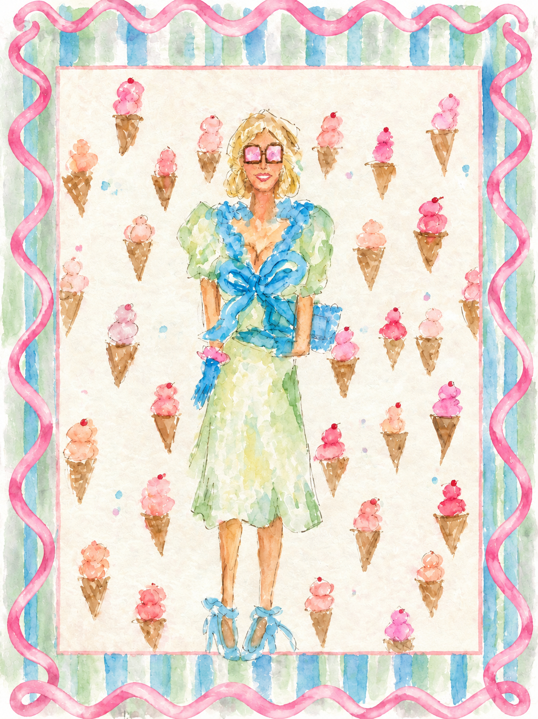 Ice Cream Girl — Watercolor Printable